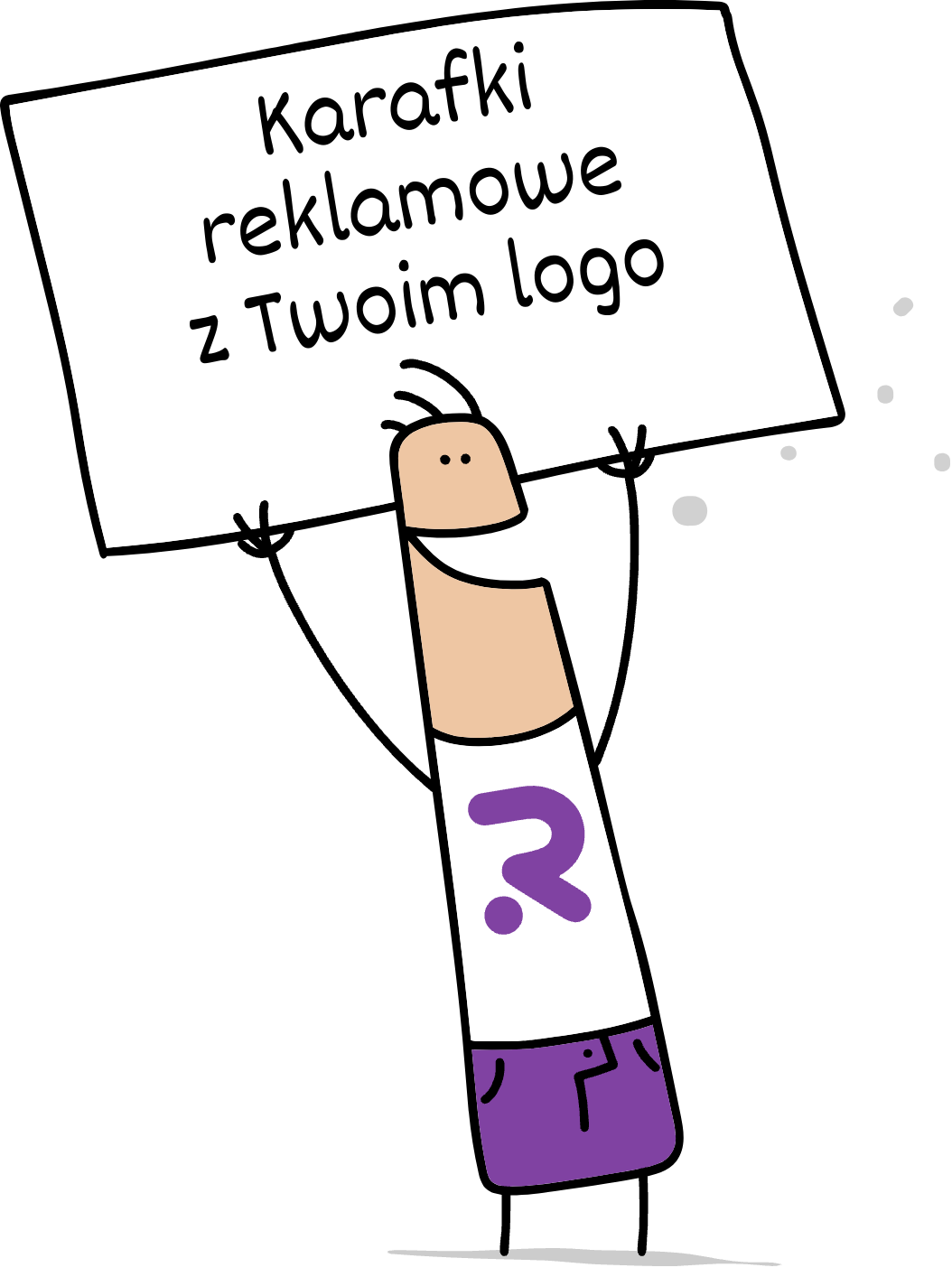 Buddy trzymający napis karafki reklamowe z Twoim logo